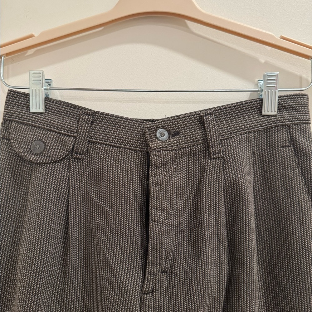 Lee Casuals Women’s Cream & Brown Pleated Tweed Pants Size 10L - Picture 2 of 7